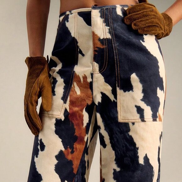 Multicolor Casual Women's Multi Colour Print cow print Straight Leg Pants - Picture 4 of 6